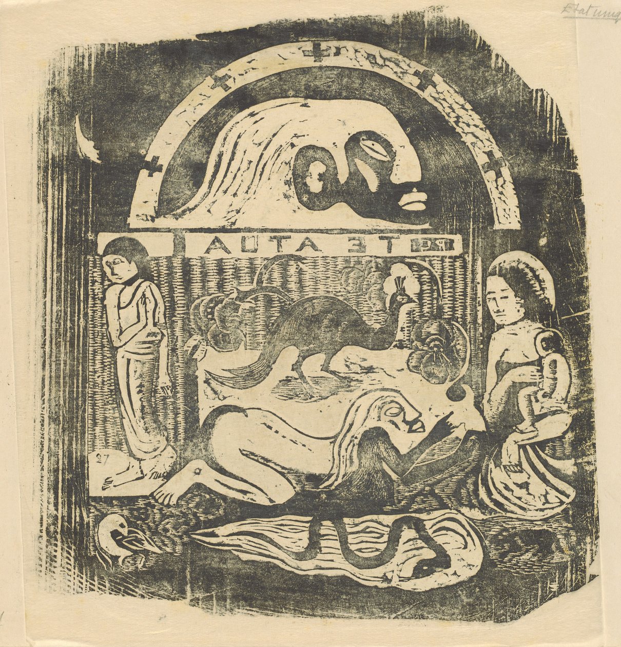 Te Atua Die Götter Kleine Platte [recto], in oder nach 1895 von Paul Gauguin
