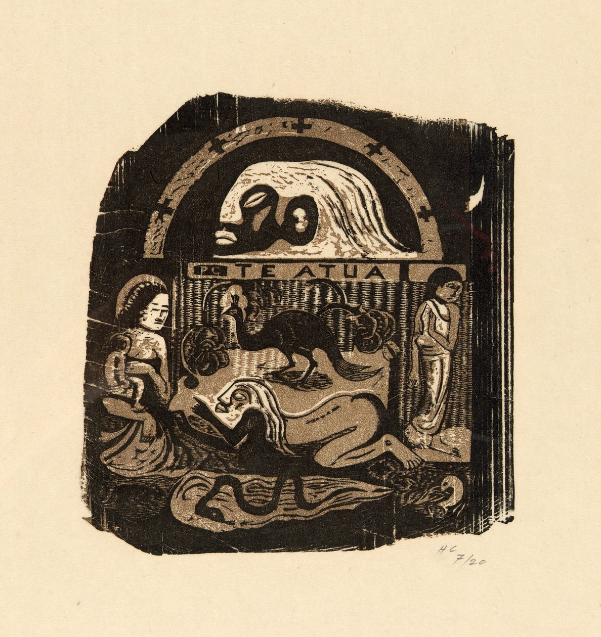Te atua (Der Gott), aus der Suite der späten Holzschnitte von Paul Gauguin