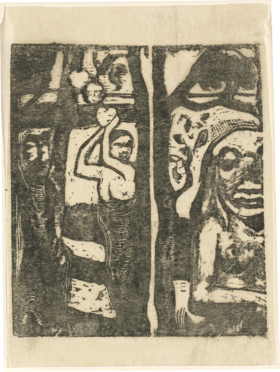 Frau pflückt Früchte und der Wilde (Femme cueillant des fruits et oviri) von Paul Gauguin