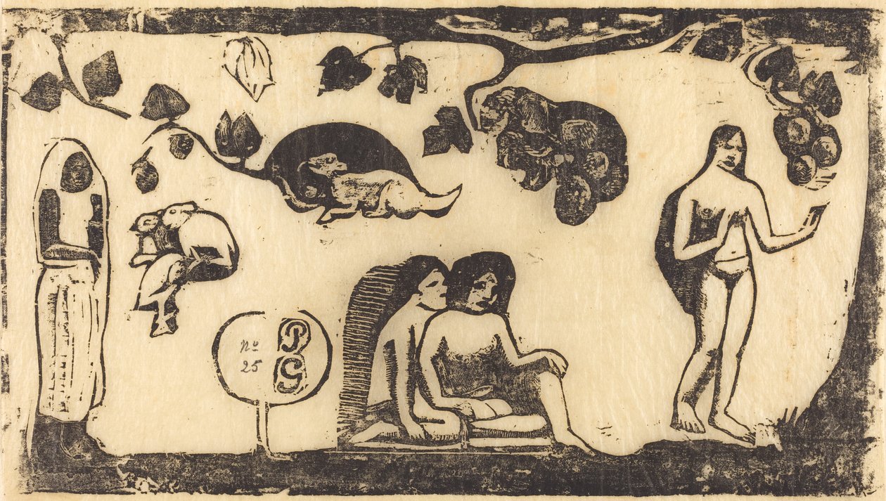 Frauen, Tiere und Laub von Paul Gauguin