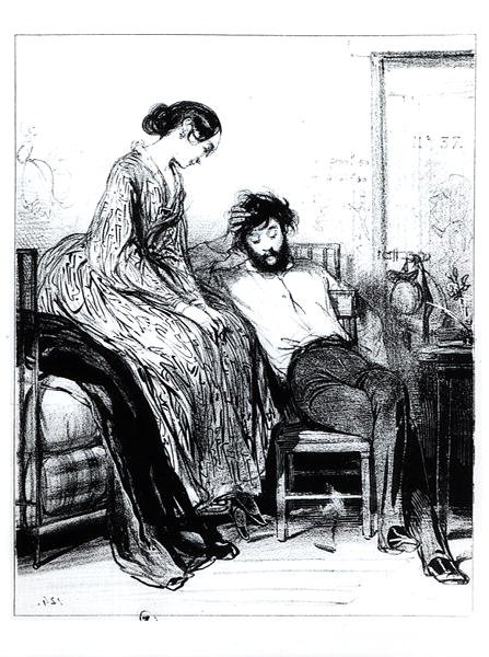Im Schuldgefängnis in Clichy, ca. 1830-40 von Paul Gavarni