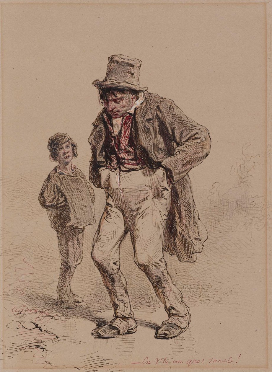 Betrunkener Mann und Junge von Paul Gavarni