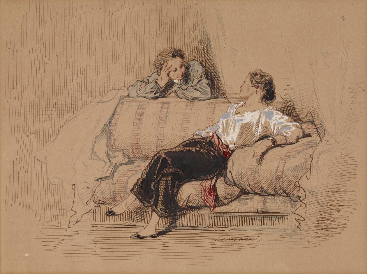 Dame auf Sofa von Paul Gavarni