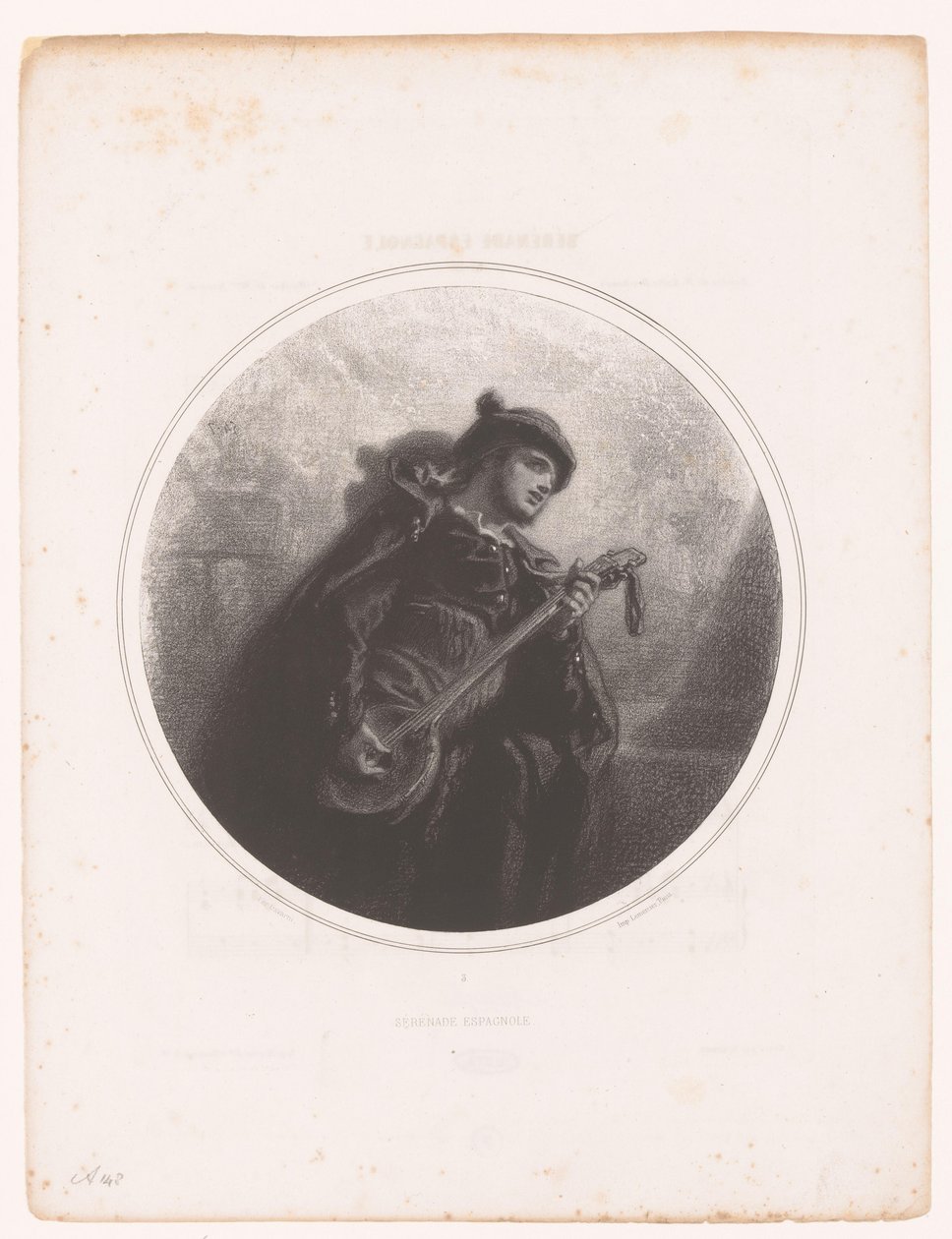 Mann mit Banjo singt und spielt eine Serenade von Paul Gavarni
