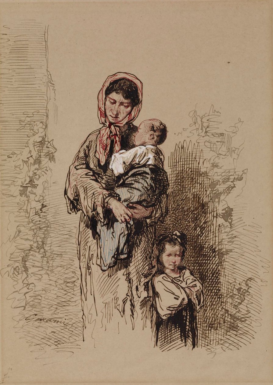 Bäuerin mit zwei kleinen Kindern von Paul Gavarni