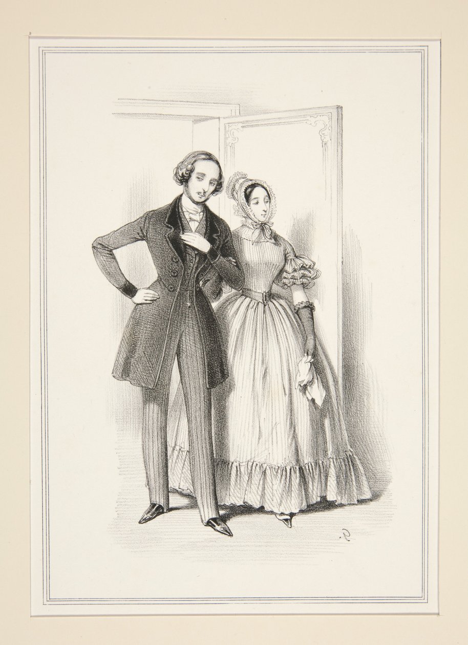 Morgentoilette. Redingote (sic) in Ricbouk mit großen Knöpfen... von Paul Gavarni