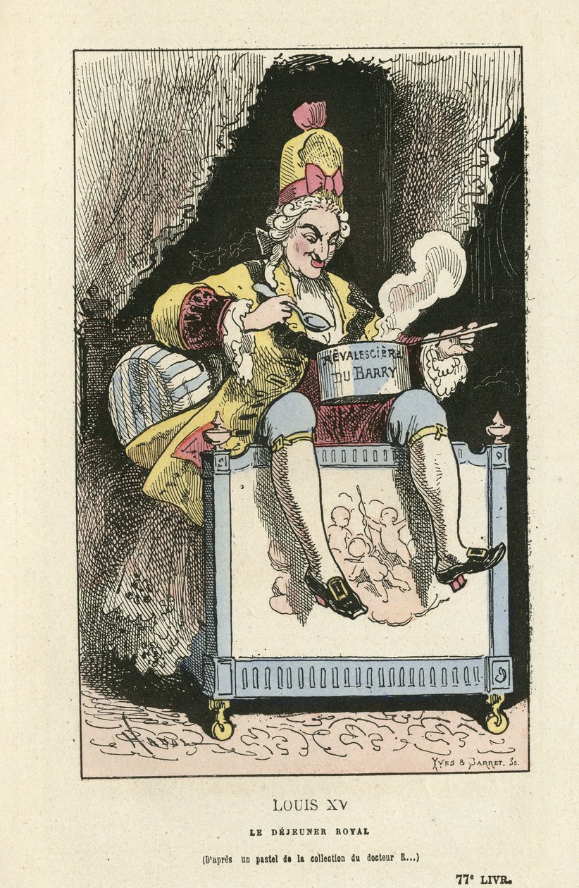 Illustration von Hadol (1835-1875) in Histoire de France tintamarresque, ca. 1880 - Ancien Régime - Du Barry Jeanne, Louis XV von Paul Hadol