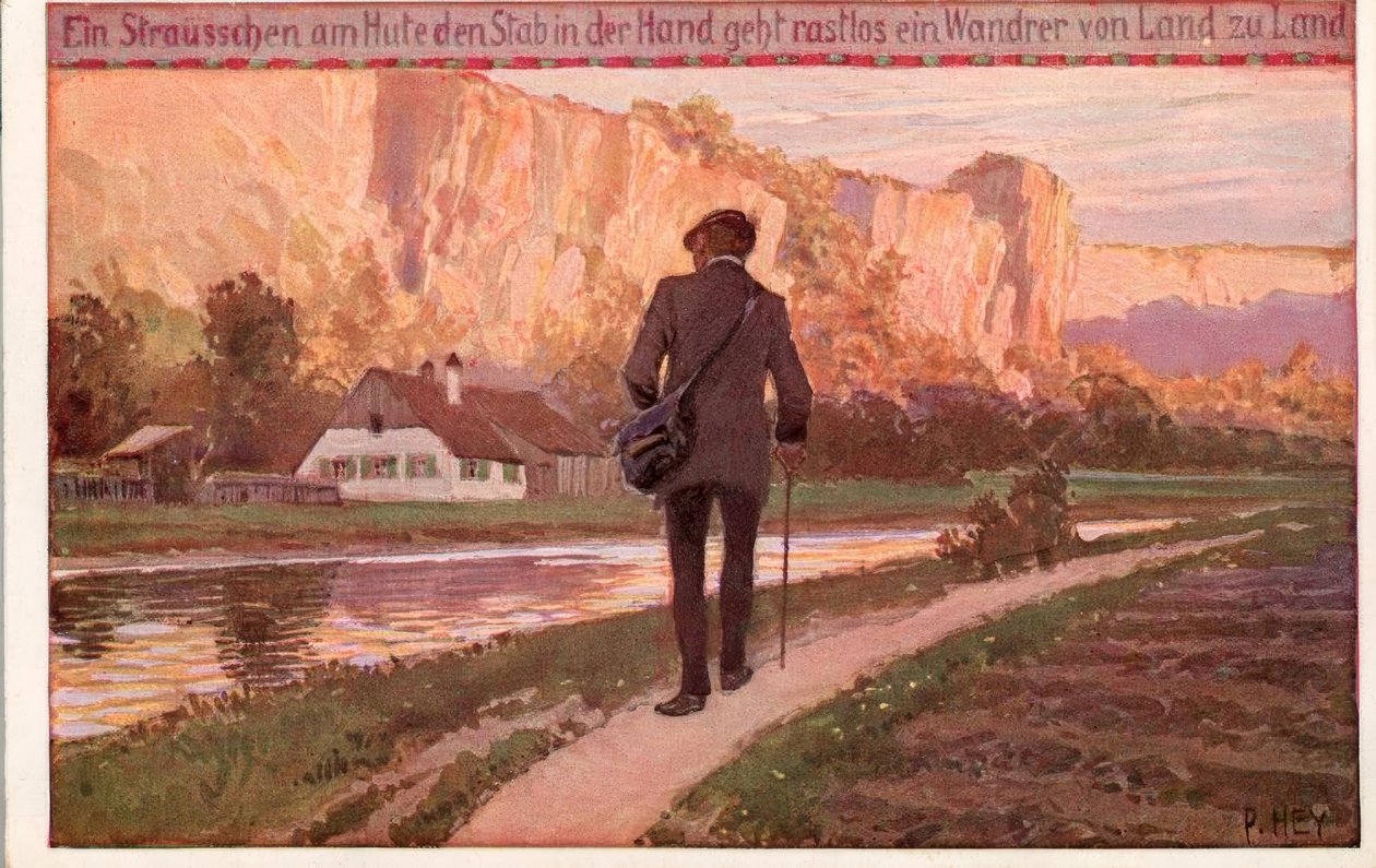 Ein Sträußchen am Hut, den Stab in der Hand von Paul Hey