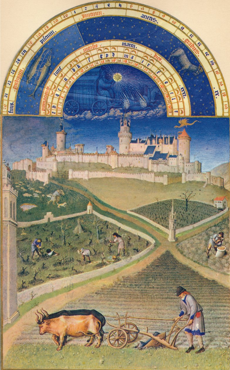 März - das Château de Lusignan, 15. Jahrhundert, 1939 von Paul Limbourg