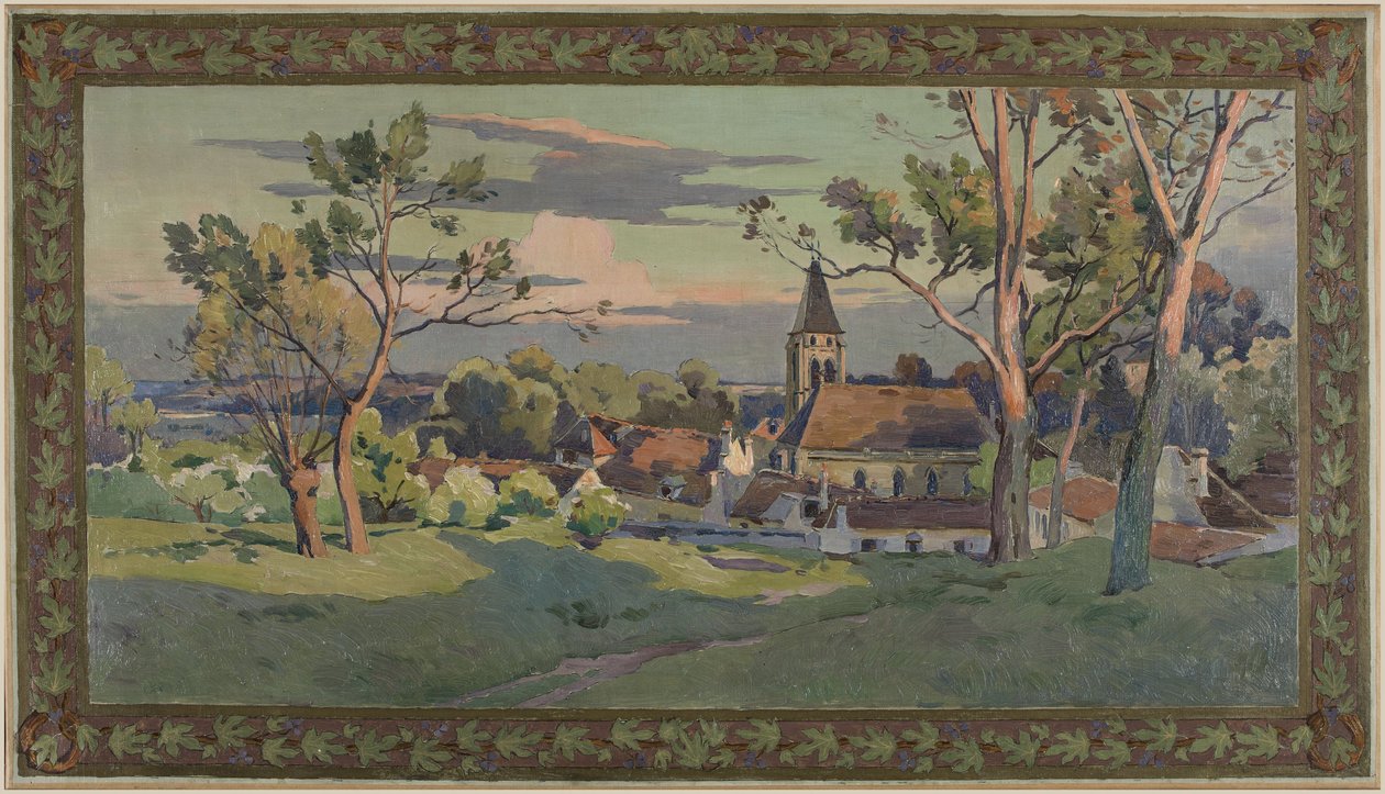 Skizze für das Rathaus von Thiais: Dorf mit Kirche, um 1902 von Paul Léon Felix (attr. to) Schmitt