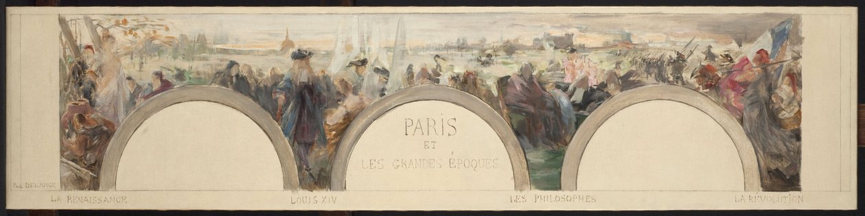 Skizze für die Eingangshalle des Hôtel de Ville de Paris: Paris und die großen Epochen von Paul Louis Delance