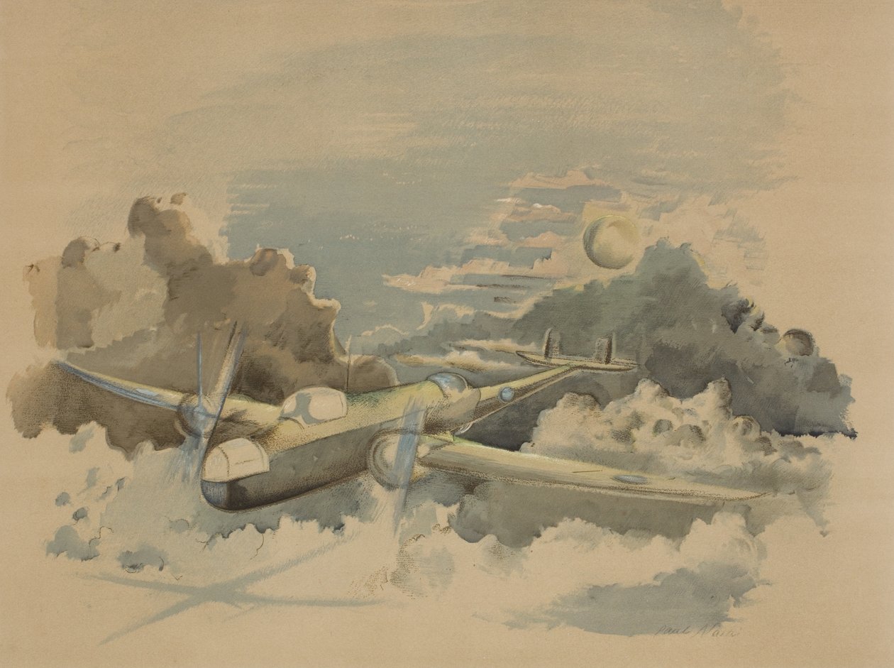 Mondlichtreise, Hampden fliegt über die Wolken von Paul Nash