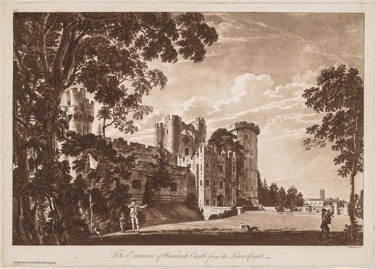 Ansichten von Warwick Castle: Der Eingang von Warwick Castle vom unteren Hof von Paul Sandby