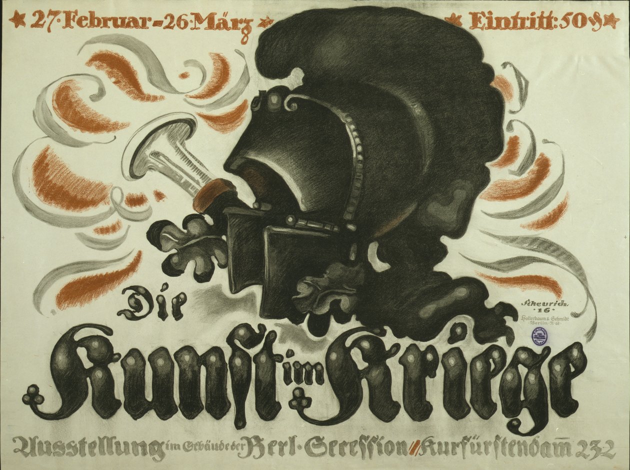 Plakat zur Werbung für eine Ausstellung von "Kunst im Krieg" von Paul Scheurich
