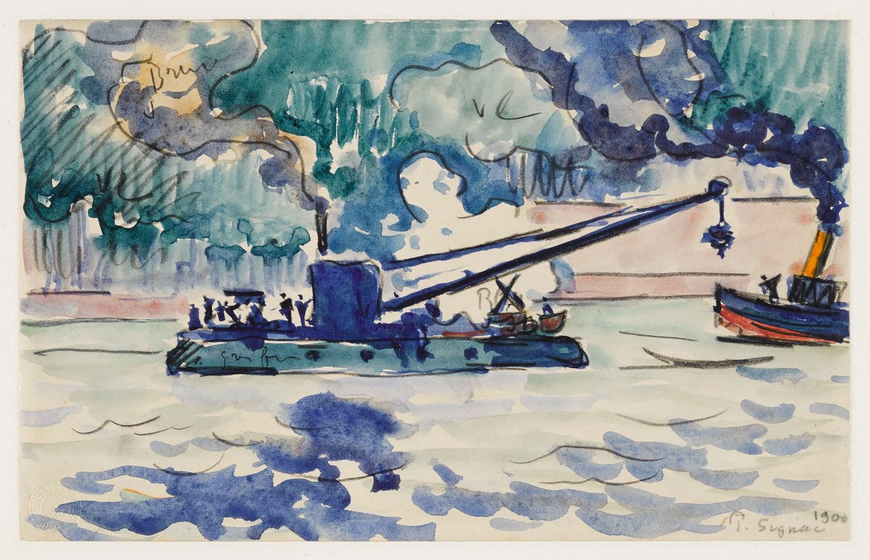 Schwimmkran und Schlepper von Paul Signac