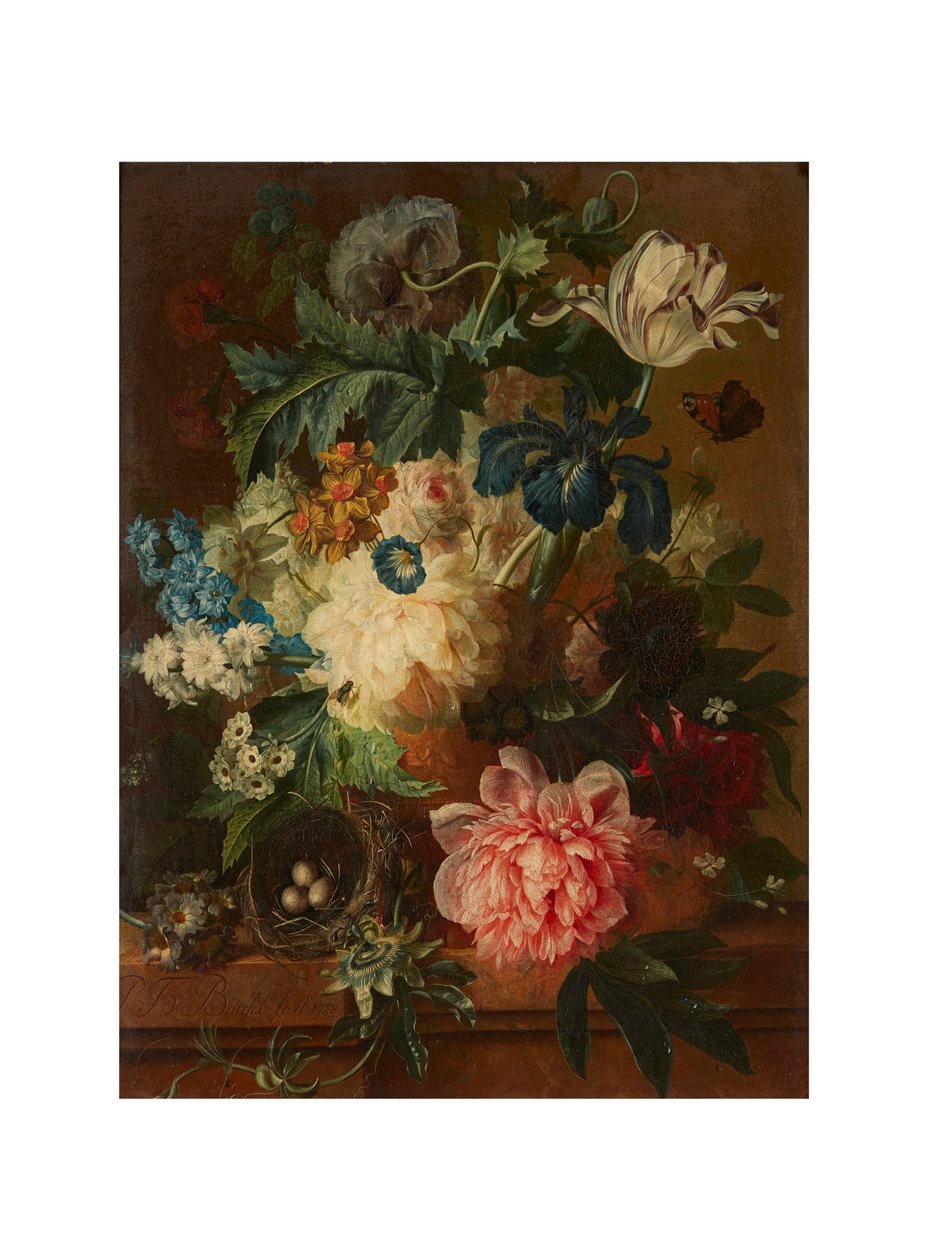 Stillleben mit Frühlingsblumen in einer Fußvase von Paul Theodor van Brussel