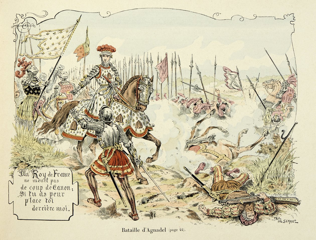 Illustration aus dem Buch „Histoire du chevalier Bayard“ von Theodore Cahu, illustriert von Paul De Semant (1855-1915): Die Schlacht von Agnadel 1509 von Paul de Semant