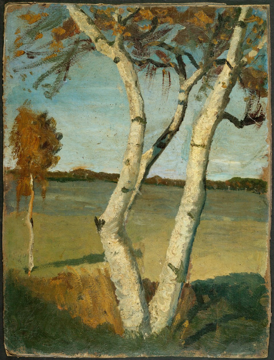 Zweistämmige Birke vor Landschaft von Paula Modersohn-Becker