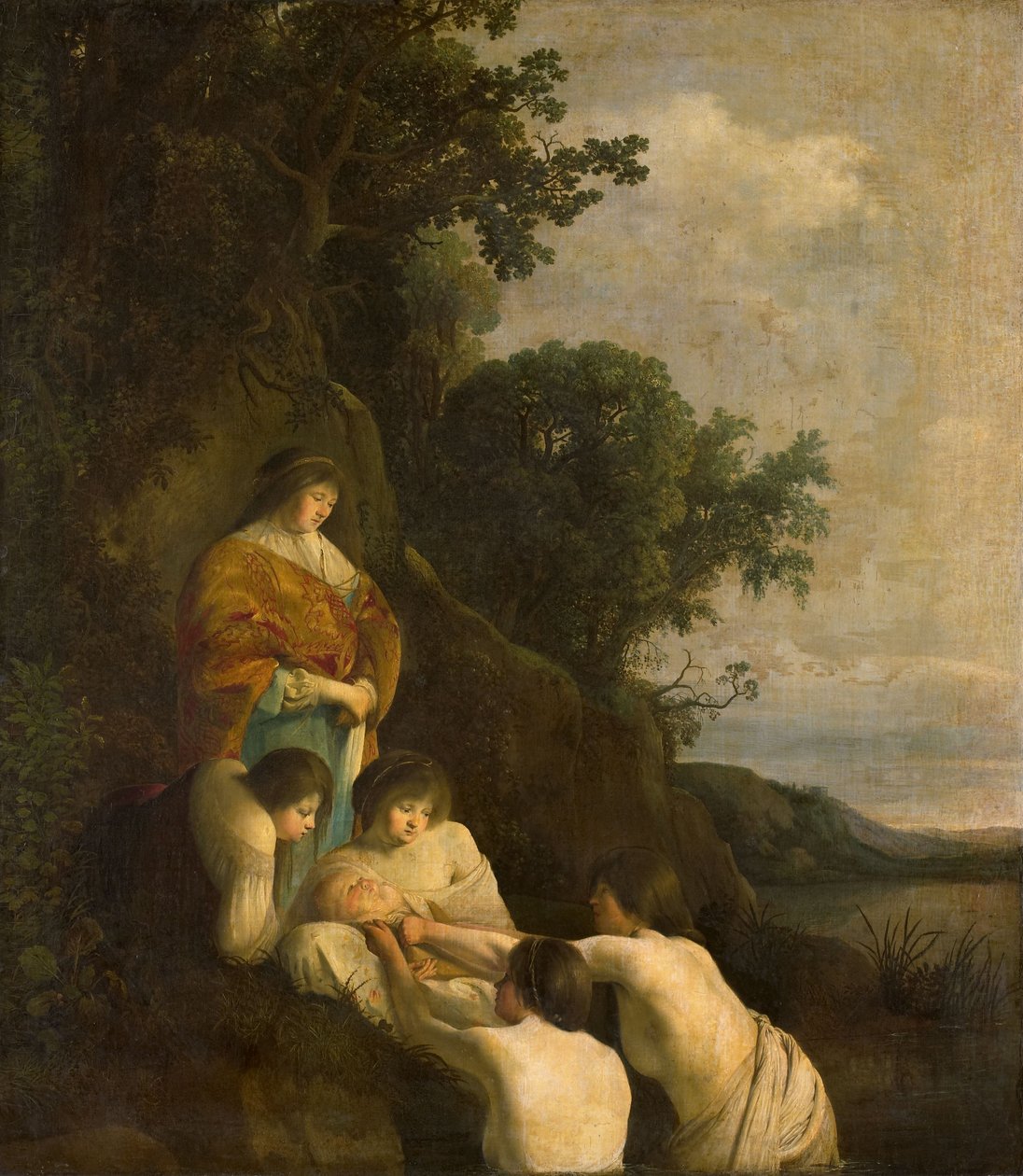 Die Tochter des Pharao entdeckt Moses im Schilfkorb, um 1635-1638 von Paulus Bor