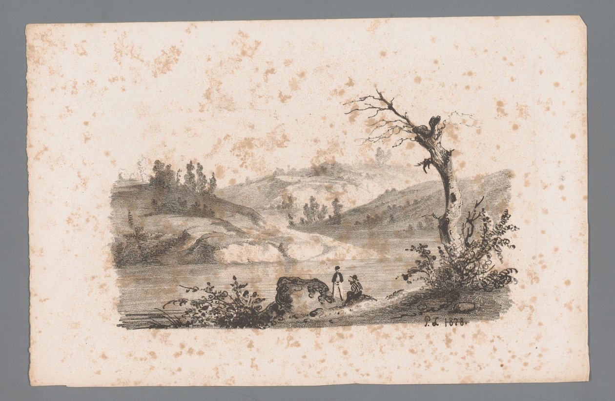 Hügellandschaft mit Fluss von Paulus Lauters