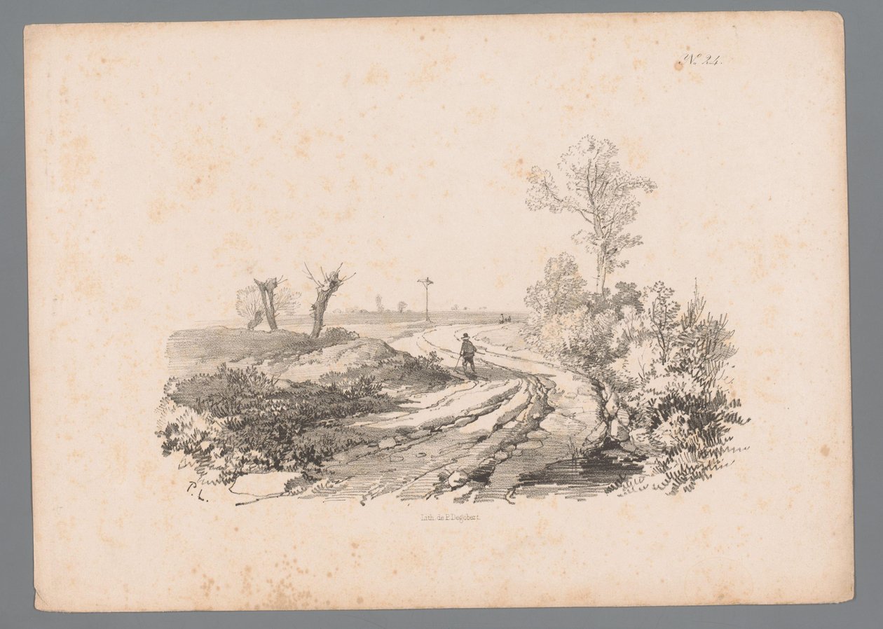 Landschaft mit Figur mit Spazierstock auf einem Landweg von Paulus Lauters