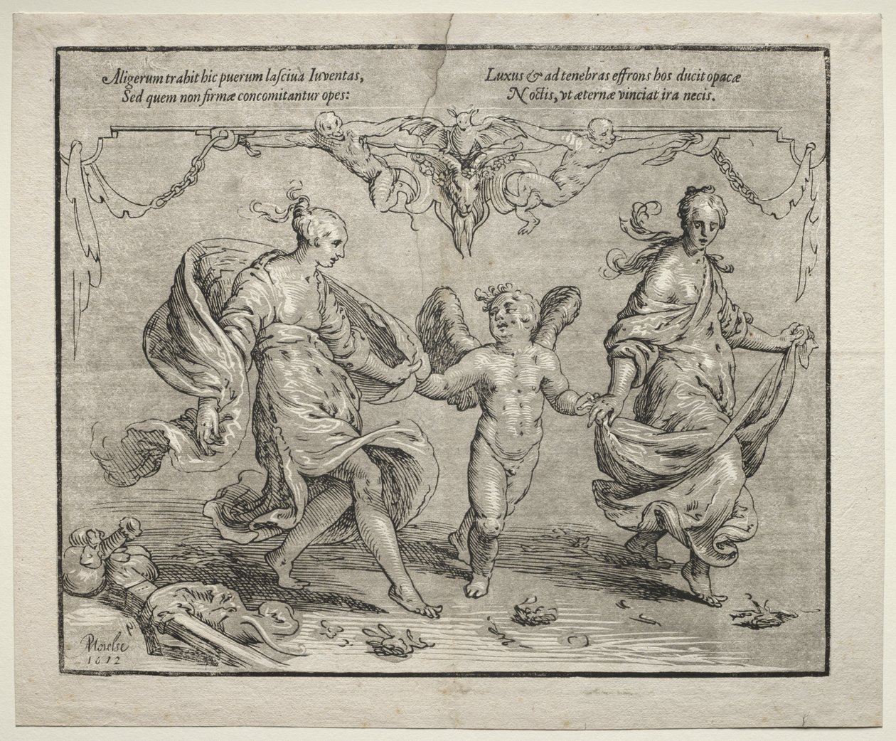 Amor tanzt mit zwei allegorischen Frauen von Paulus Moreelse