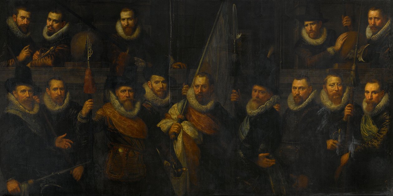Offiziere und andere Bürgerwehrmänner des III. Bezirks von Amsterdam, unter dem Kommando von Hauptmann Jacob Gerritsz Hoyngh und Leutnant Nanningh Florisz Cloeck von Paulus Moreelse