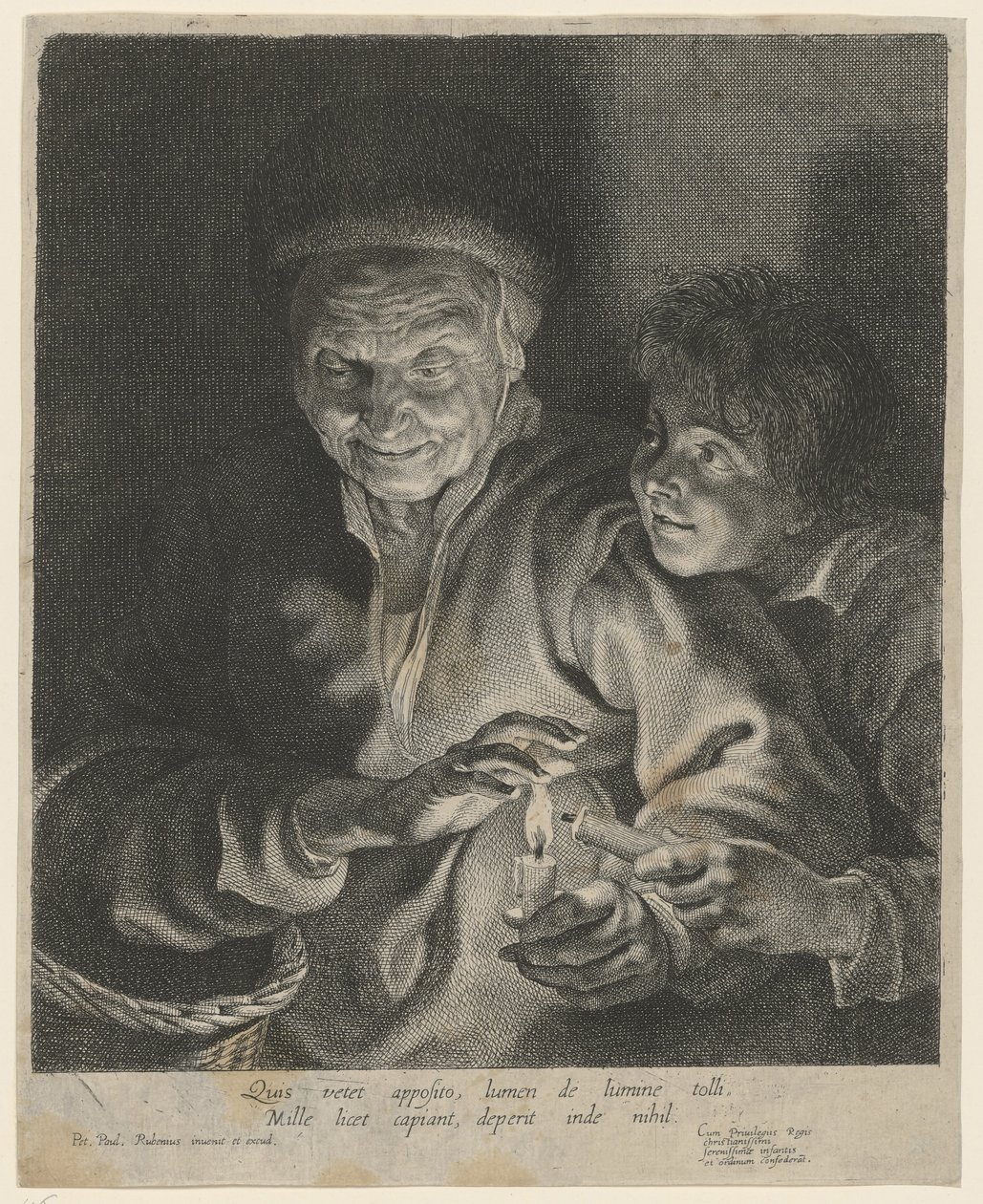 Alte Frau und Junge mit Kerze von Paulus Pontius