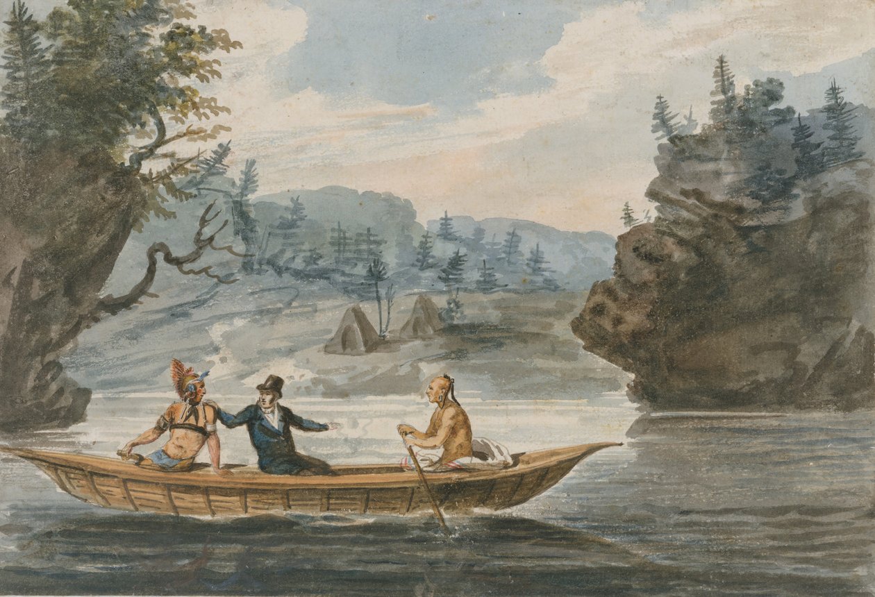 Zwei Indianer und ein Weißer in einem Kanu, 1811-ca. 1813 von Pavel Petrovic Svin