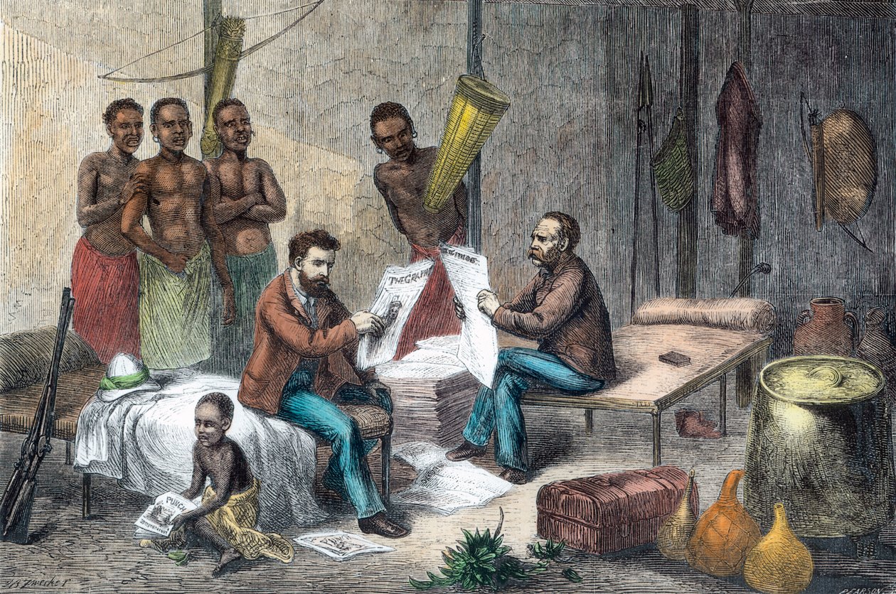 Livingstone und Stanley erhalten Zeitungen in Zentralafrika, 1871-1873 von Pearson