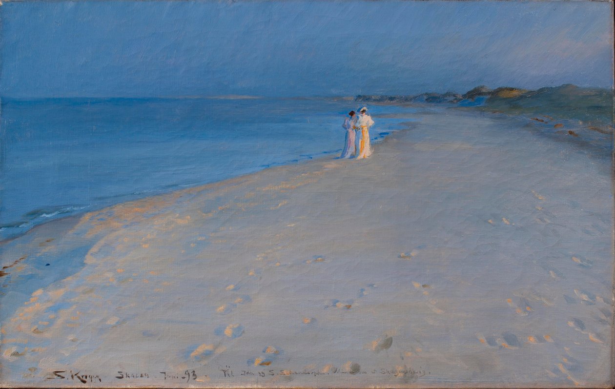 Sommerabend am Südstrand von Skagen. Anna Ancher und Marie Krøyer (Studie) von Peder Severin Krøyer