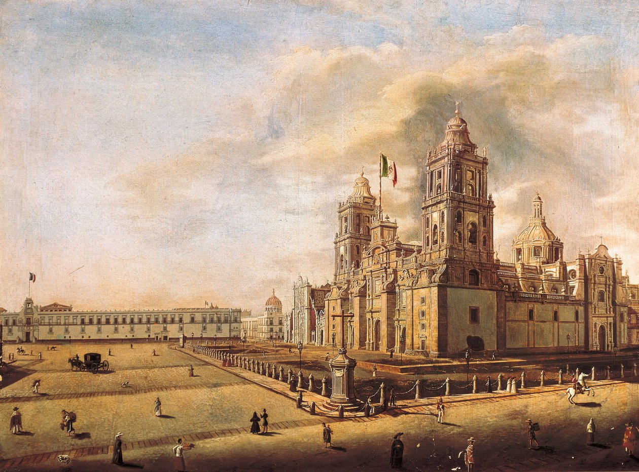 Die Kathedrale und der Nationalpalast in Mexiko-Stadt von Pedro Gualdi