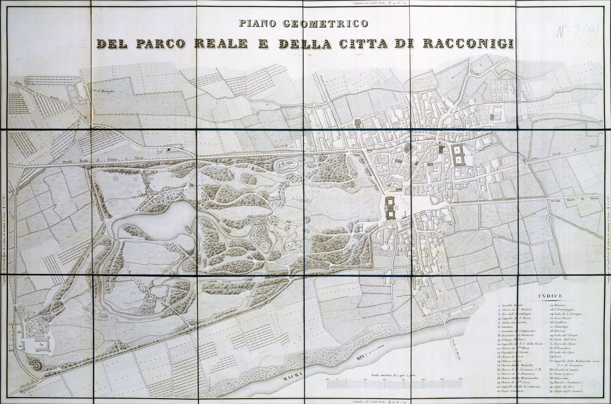 Plan von Park Royal und der Stadt Racconigi von Pelagio Palagi