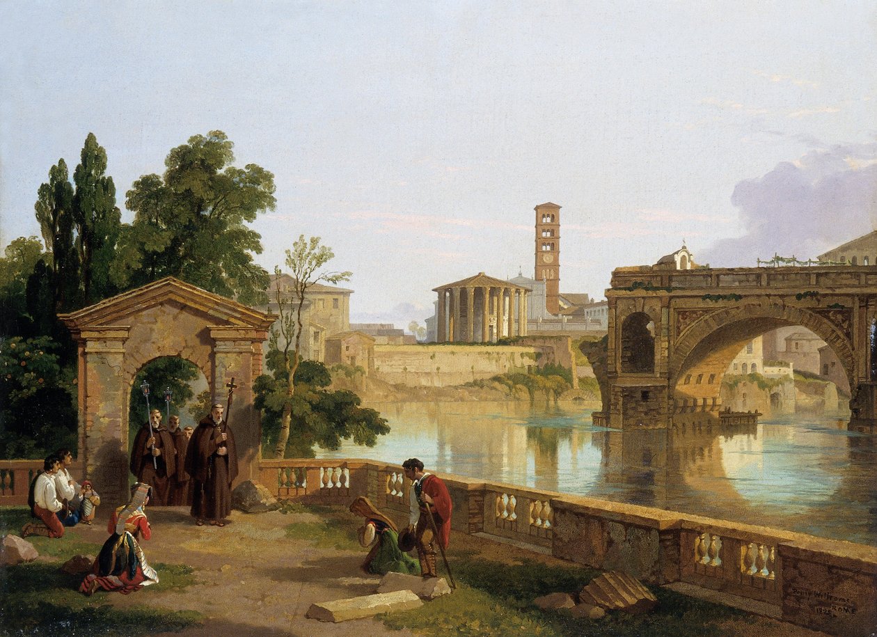 Der Tiber mit dem Tempel der Vesta, 1828 von Penry Williams