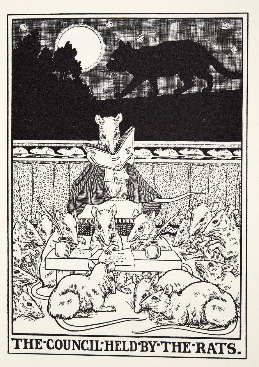 Der Rat der Ratten, aus Fontaine Fabeln, veröffentlicht 1905 von Percy J. Billingshurst