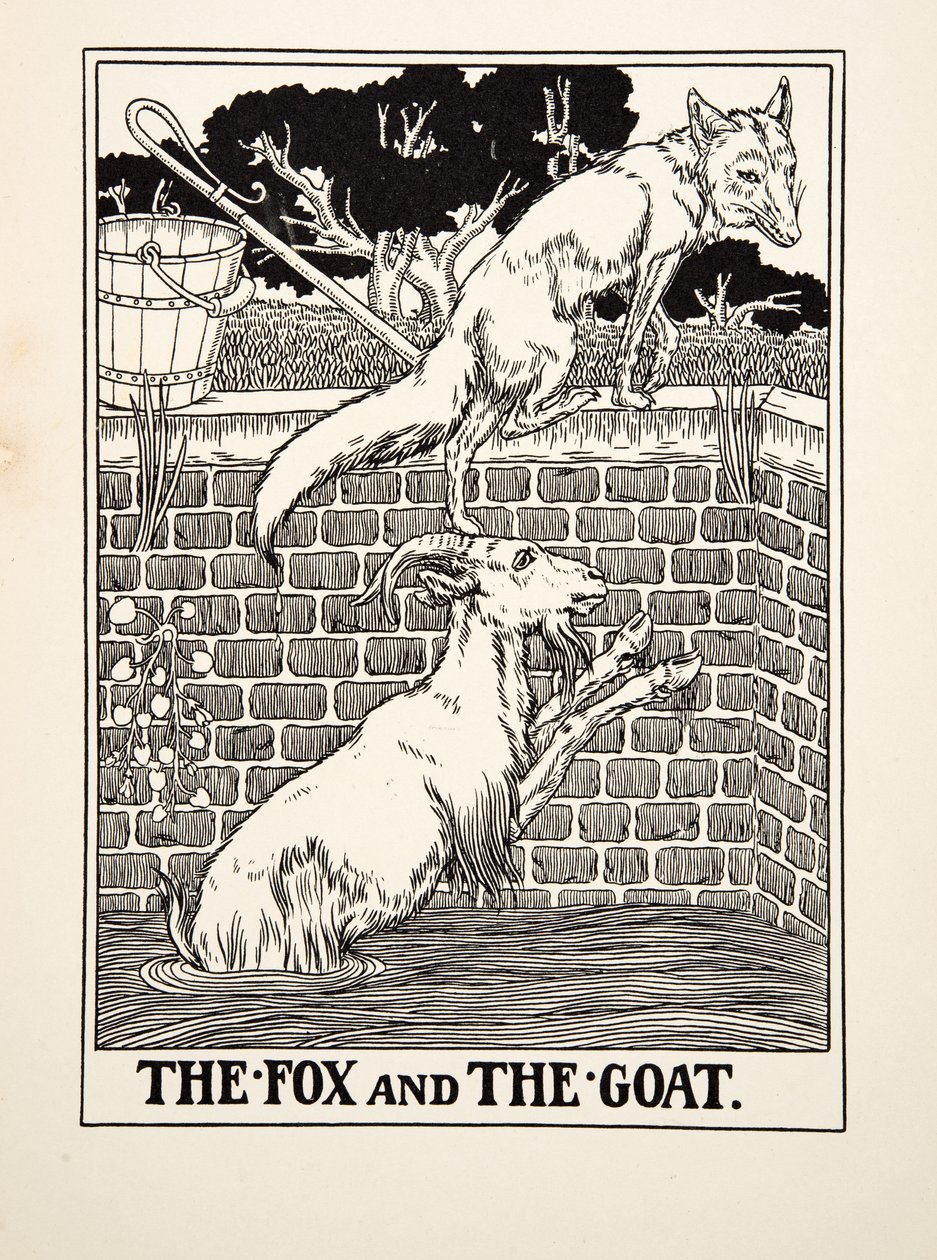 Der Fuchs und die Ziege, aus Hundert Fabeln von Äsop, veröffentlicht 1903 von Percy J. Billingshurst