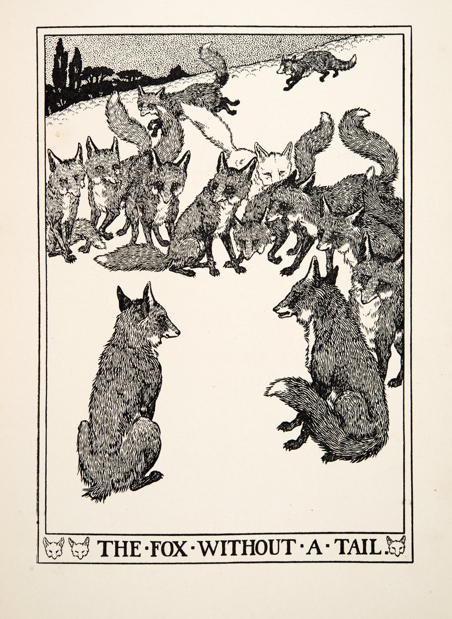 Der Fuchs ohne Schwanz, aus Hundert Fabeln von Äsop, veröffentlicht 1903 von Percy J. Billingshurst