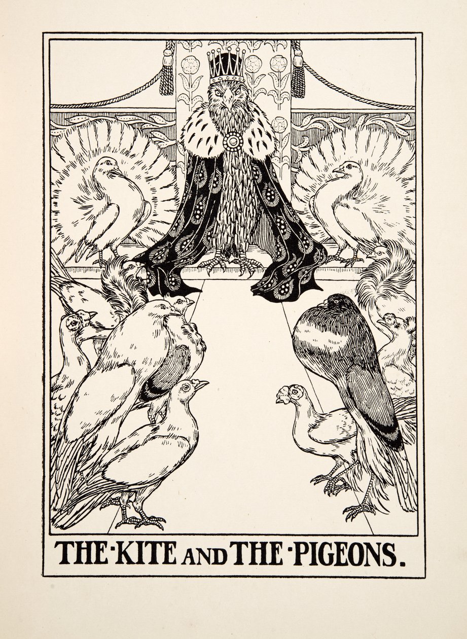 Der Milan und die Tauben, aus Hundert Fabeln von Äsop, veröffentlicht 1903 von Percy J. Billingshurst