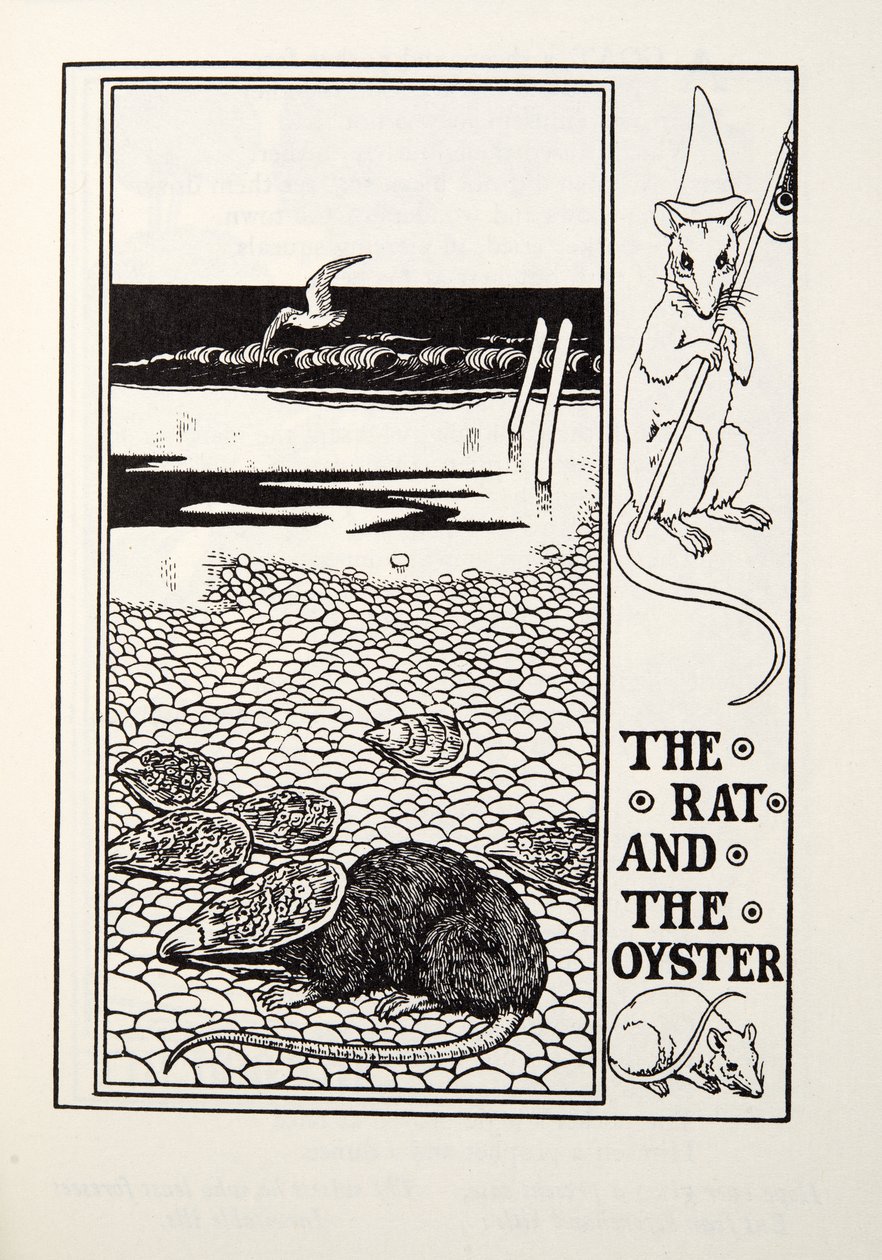 Die Ratte und die Auster, aus Fontaine Fabeln, veröffentlicht 1905 von Percy J. Billingshurst