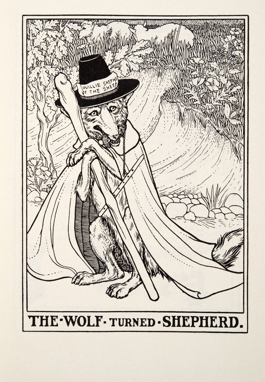 Der Wolf wird Schäfer, aus Fontaine Fables, veröffentlicht 1905 von Percy J. Billingshurst