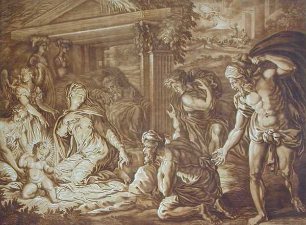 Die Anbetung der Hirten, graviert von Elishah Kirkhall, 1724 von Perino del Vaga