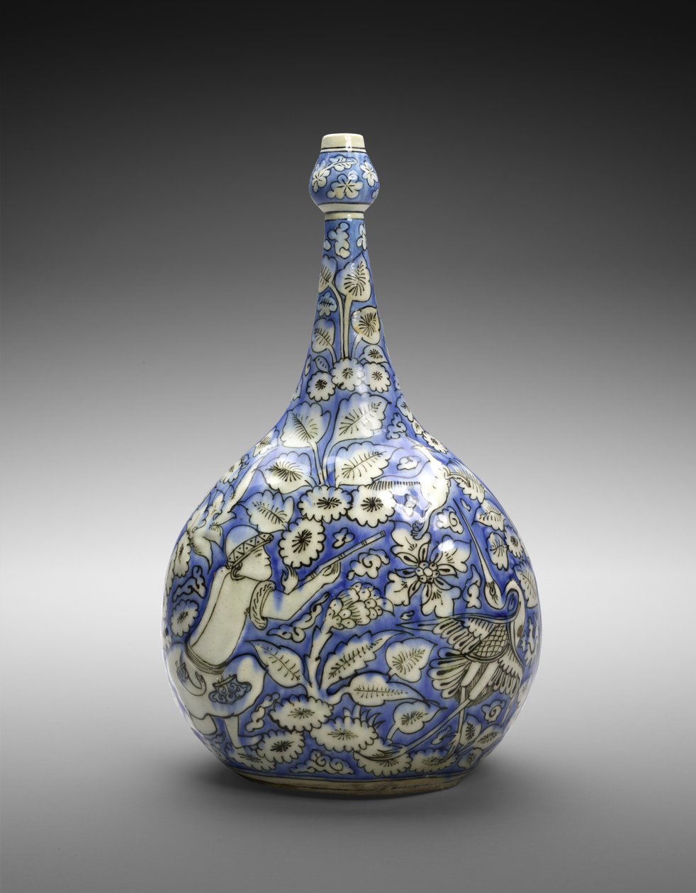 Flaschen mit Figur und Blumen, Mitte des 17. Jahrhunderts von Persian School
