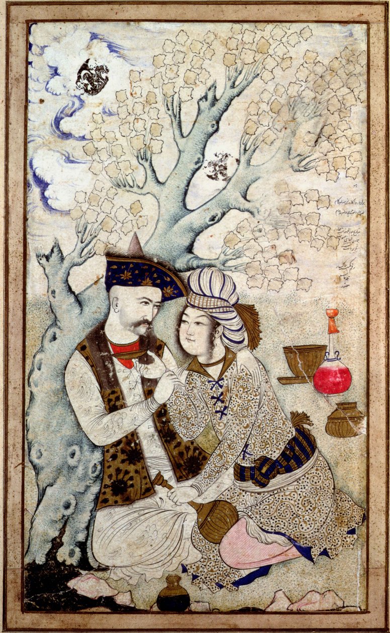 Porträt von Schah Abbas I. mit einem seiner Pagen, signiert Muhammad Qasim von Persian School