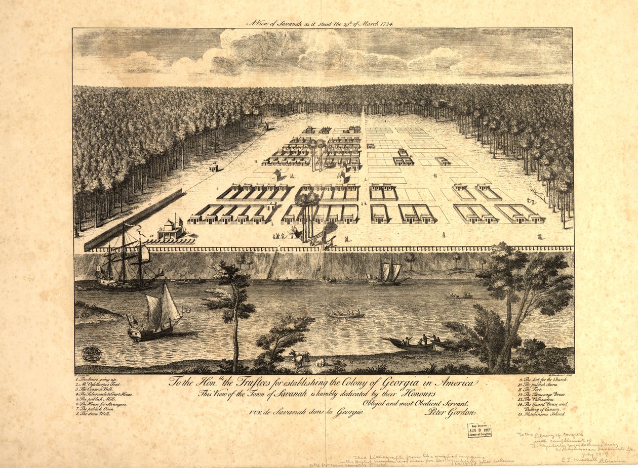 Ansicht von Savannah am 29. März 1734 von Peter Gordon