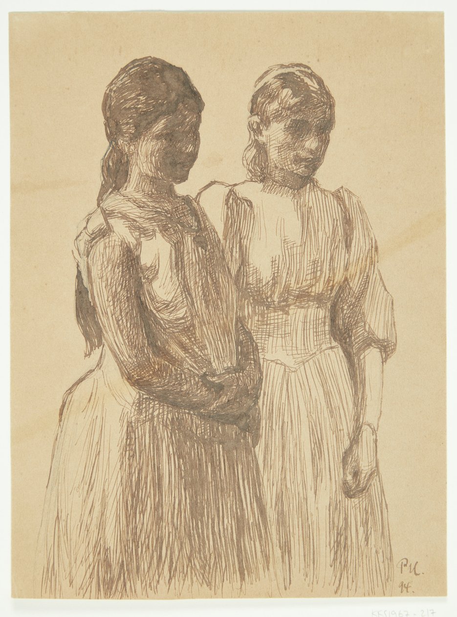 Zwei junge Mädchen. Studie zum Gemälde "Ball in einer Provinzstadt" (Göteborg Kunstmuseum) von Peter Hansen