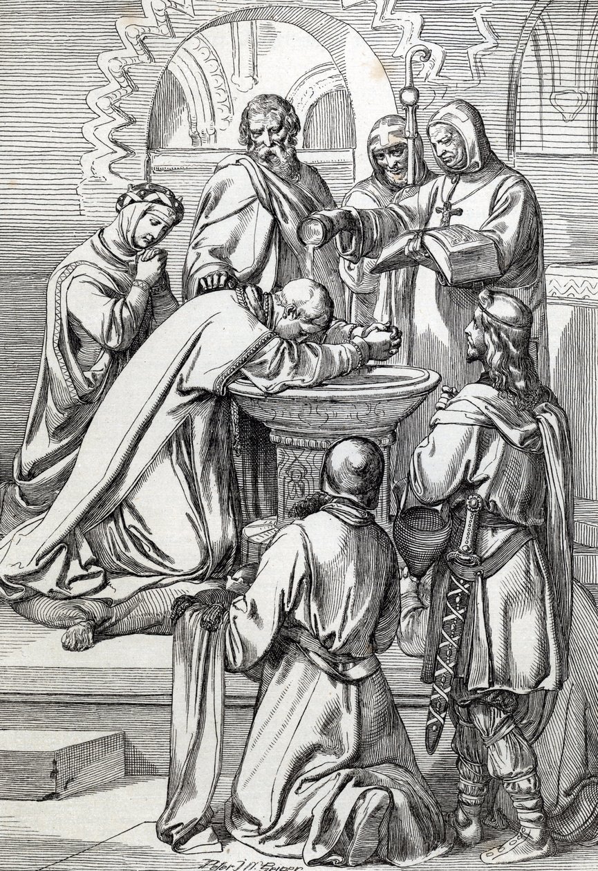 Darstellung des heiligen Augustinus von Canterbury, gesandt nach England von Papst Gregor dem Großen im Jahr 596, um die Angelsachsen zu bekehren von Peter Johann Nepomuck Geiger