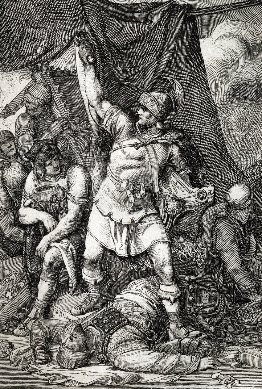 Römische Antike: „Die Eroberung Jerusalems“ Darstellung der Belagerung Jerusalems durch die Römer im Jahr 70 n. Chr., die Stadt wird von den Truppen des Kaisers Titus geplündert und der zweite Tempel von Jerusalem zerstört von Peter Johann Nepomuck Geiger
