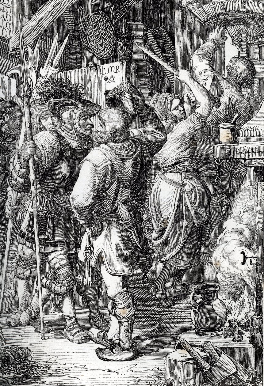 Die Flucht von Gustav I. Wasa (oder Gustav Vasa) (1496-1560) (zukünftiger König von Schweden) verkleidet als Bauer, um aus Dänemark zu fliehen von Peter Johann Nepomuck Geiger