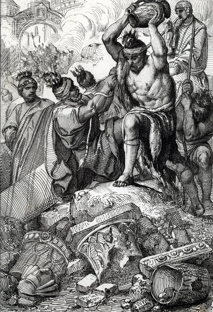 Die Plünderung Roms im Jahr 410 durch die Westgoten unter der Führung von Alarich von Peter Johann Nepomuck Geiger
