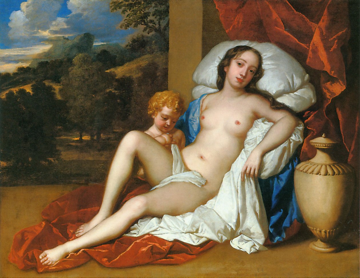 Porträt einer jungen Frau (entweder Barbara Villiers oder Nell Gwyn) und Kind als Venus und Amor von Peter Lely